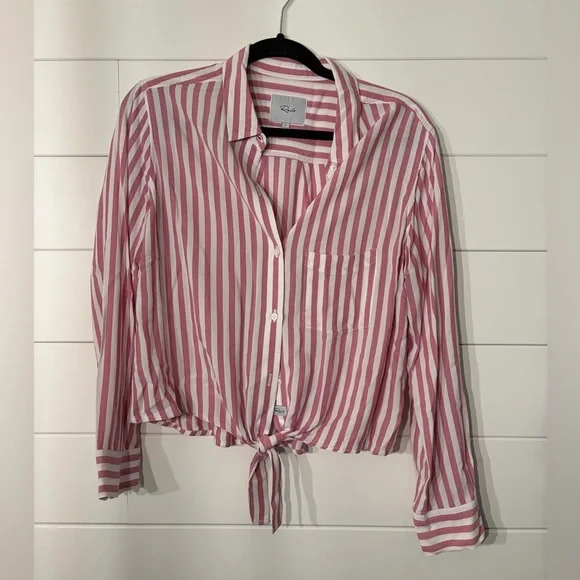 Rails Pink and White Striped Button-Up Tie Front Shirt - Picture 2 of 5